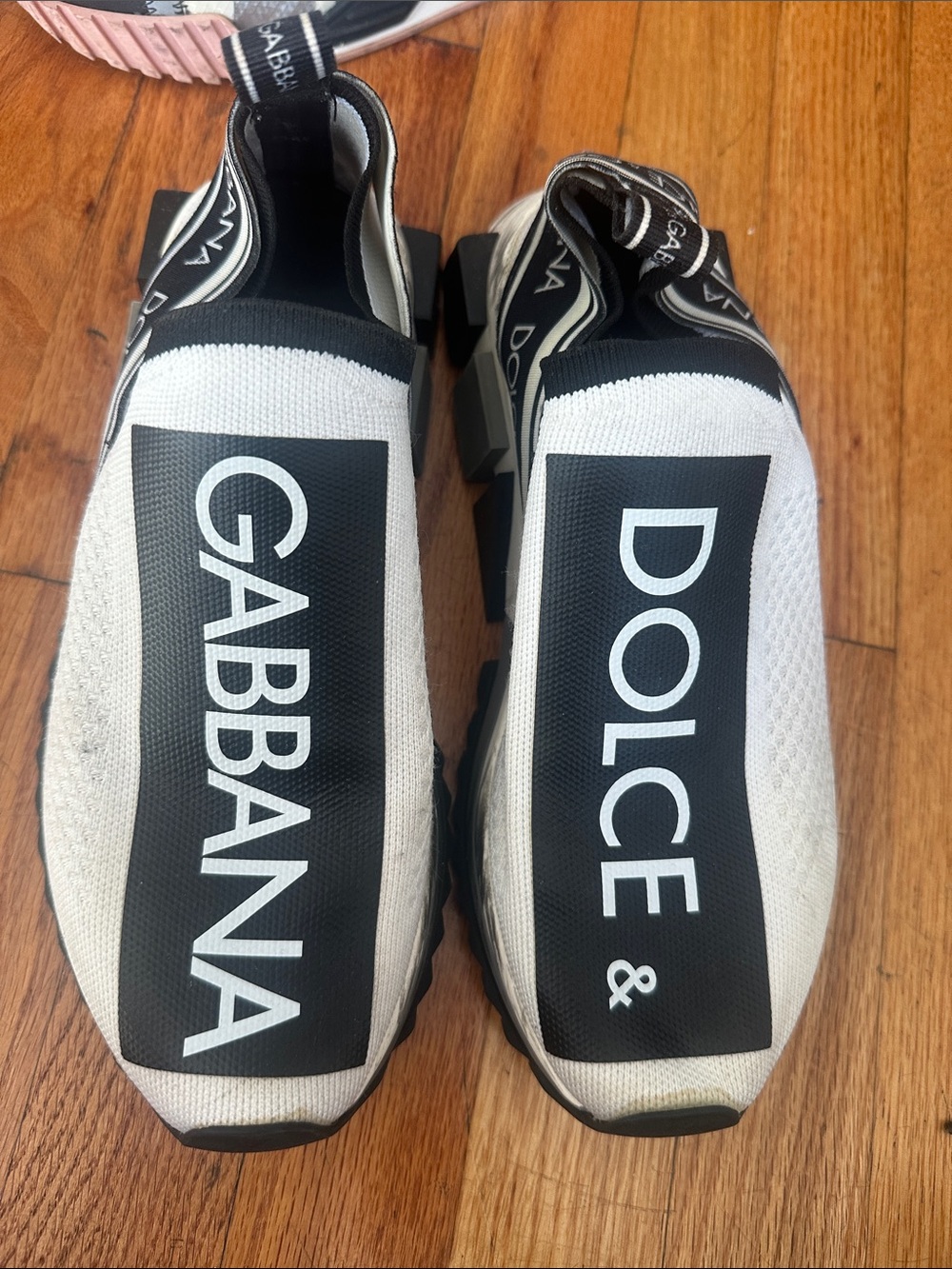 Dolce & Gabbana Black & White Logo Slip-On Sneakers